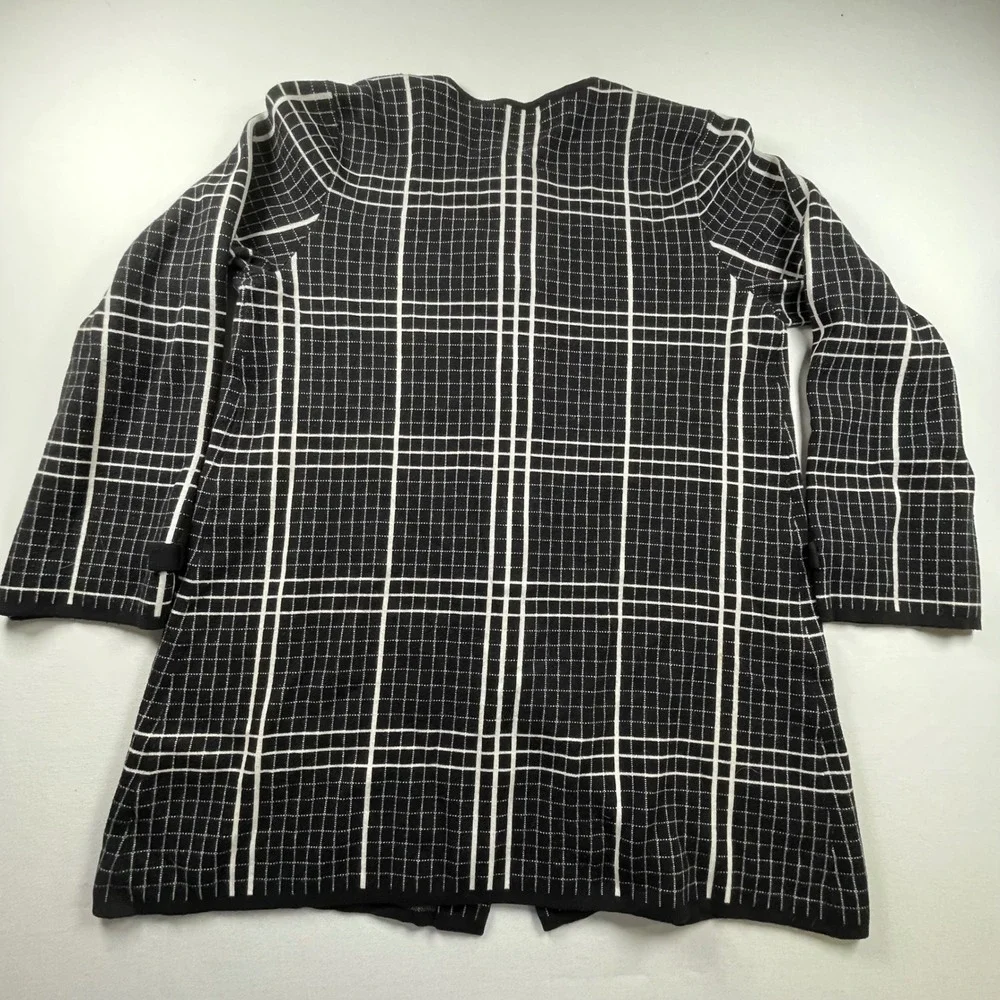 Karl Lagerfeld Paris Womens Black White Grid Longline Plaid Cardigan Size XL